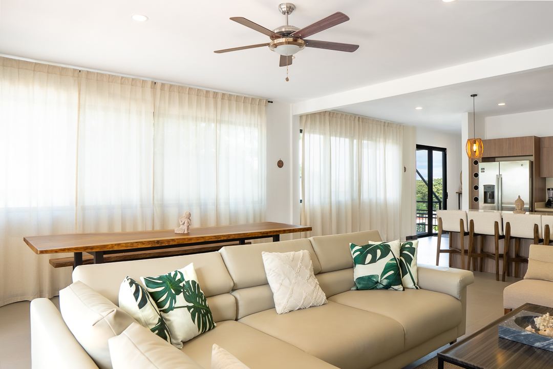 Comfortable sofa and living area at Cacique Retreat vacation home, Guanacaste